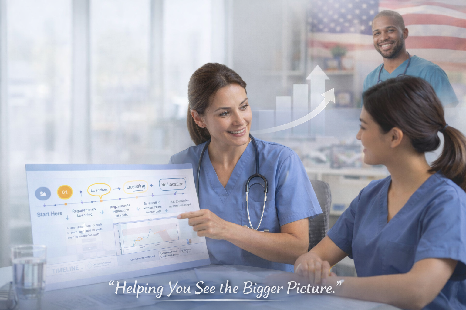 Healthcare professionals receiving career pathway guidance and support