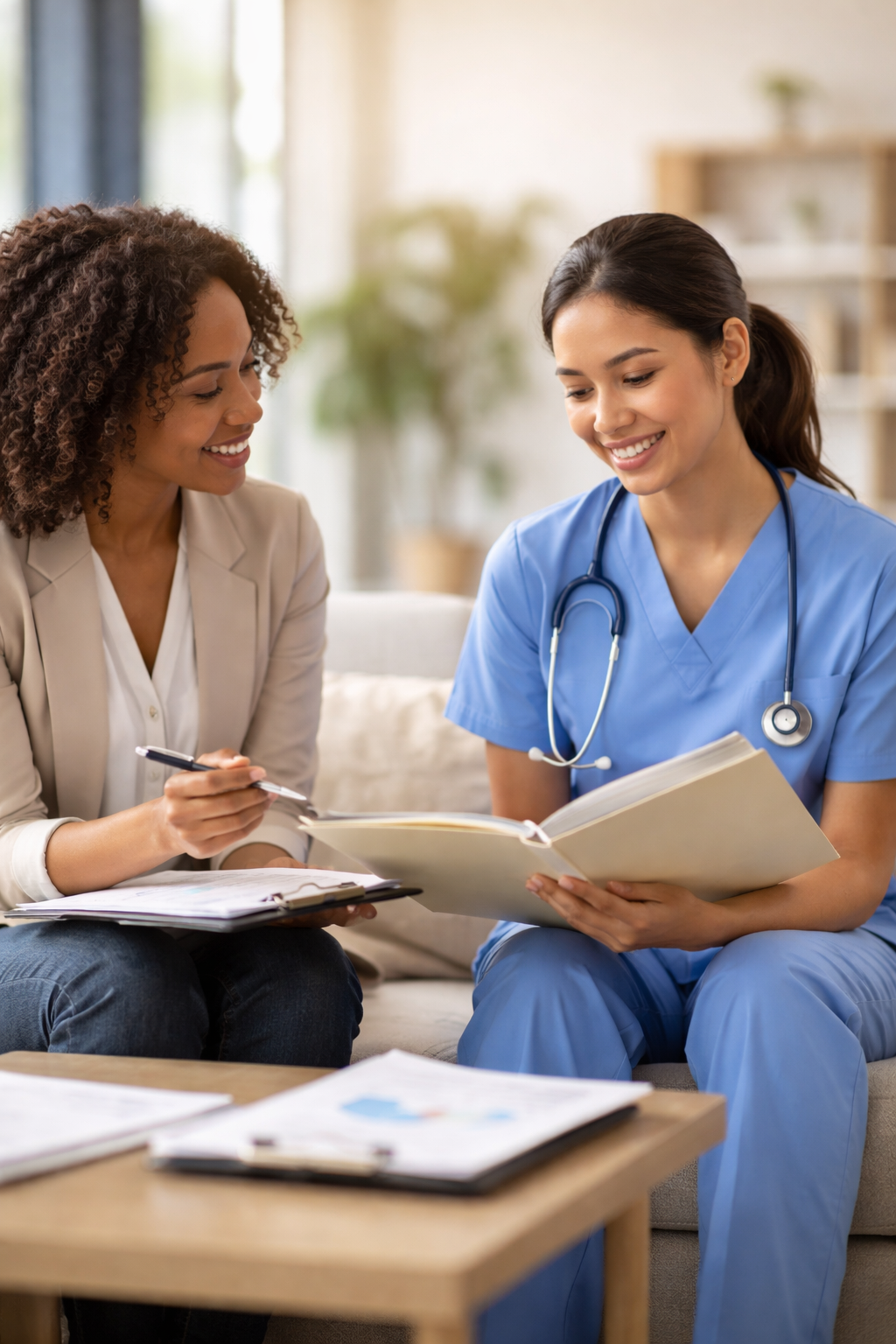 Healthcare professional receiving career guidance