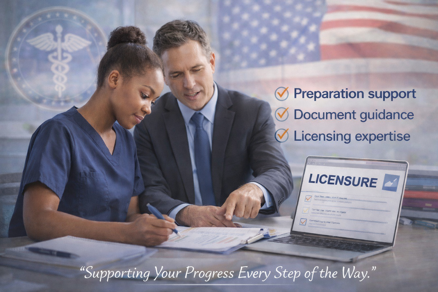 Nurse receiving licensing and readiness support