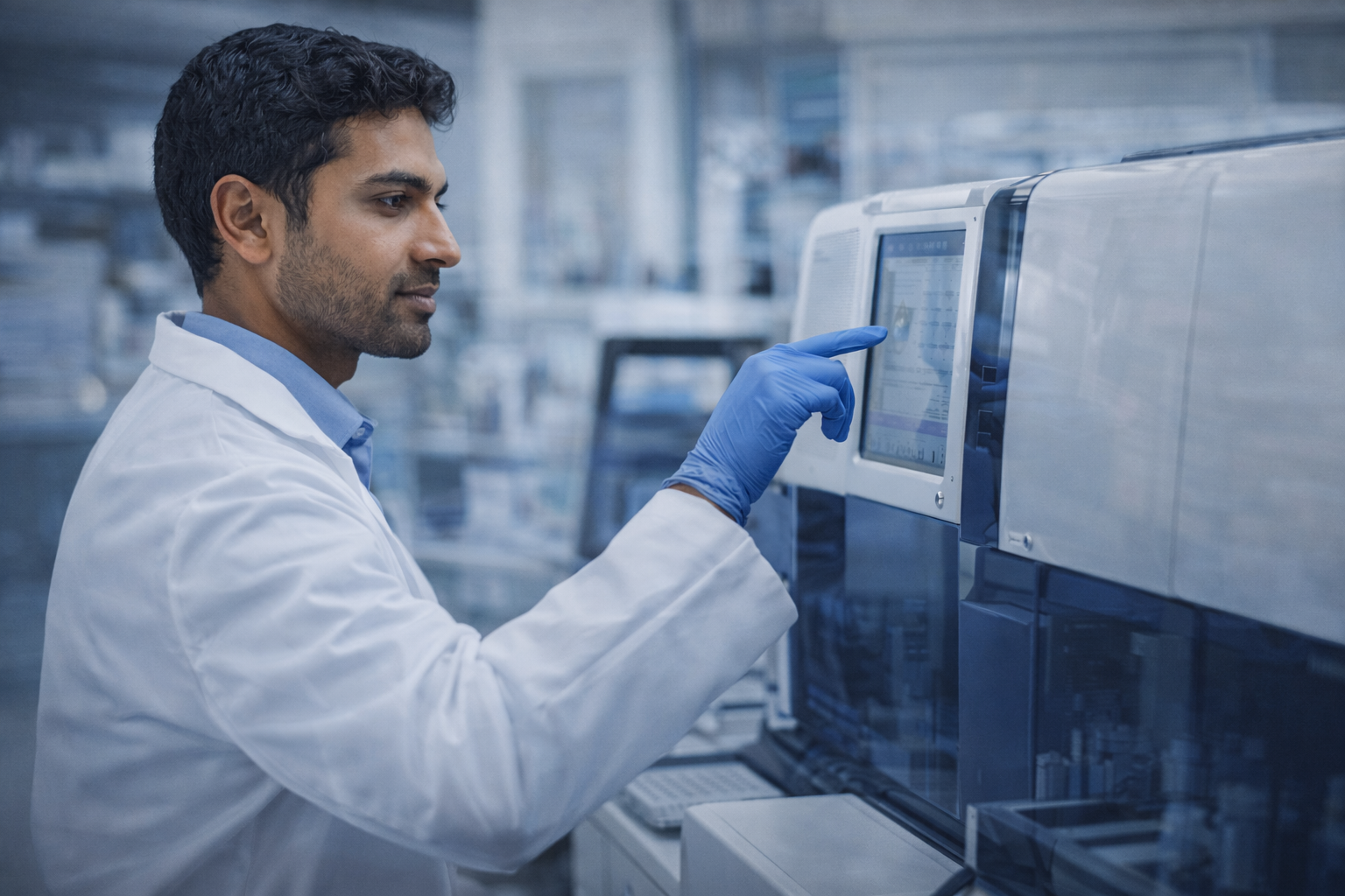 Medical laboratory scientist working with clinical lab equipment