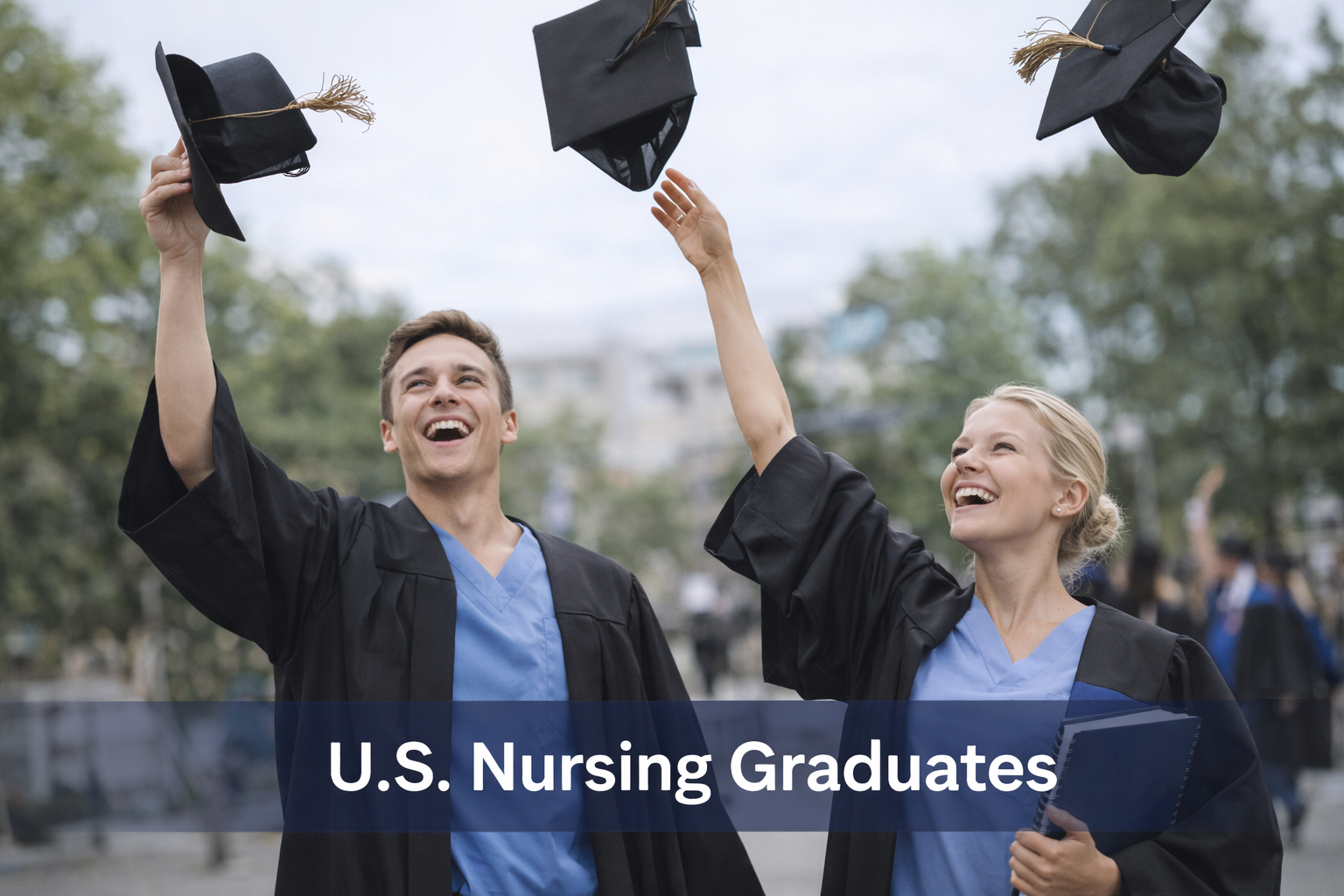 U.S. nursing graduates celebrating graduation